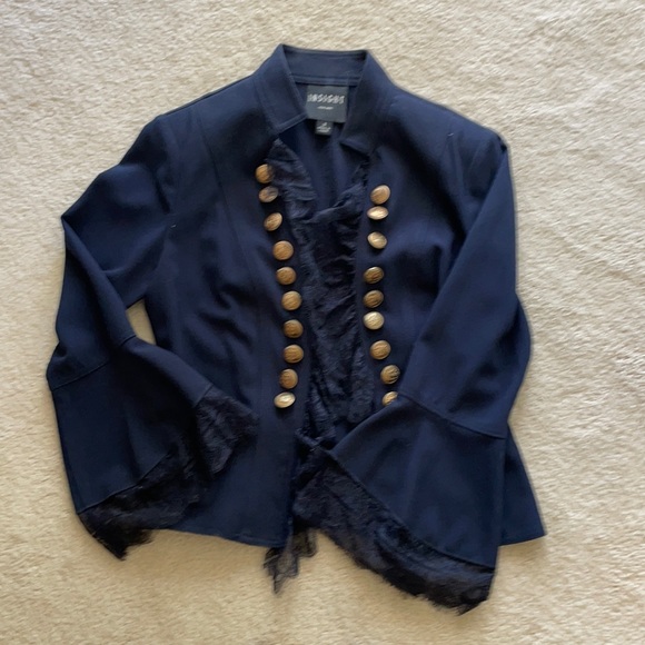 French blue military jacket w lace, gold buttons - Picture 1 of 3